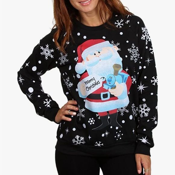 🟢Rudolph Official Merchandise Black & Silver snowflake Christmas Sweater L - Picture 1 of 5
